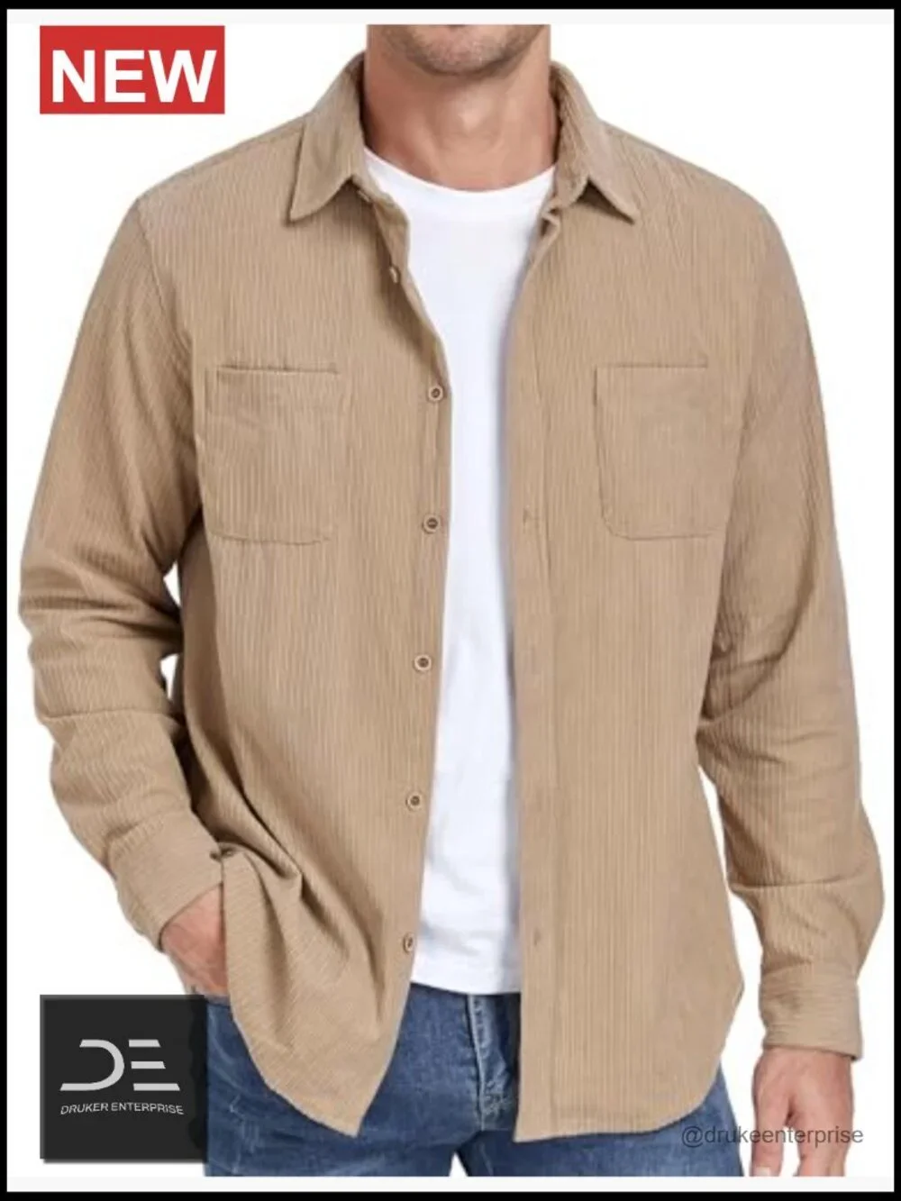 Men's Corduroy Shirt Jacket Casual Button Down Overshirt with Pockets